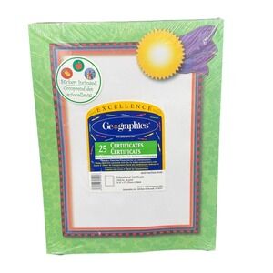 Geographics 25 Excellence Educational Certificates with Stickers 8.5x11 Green